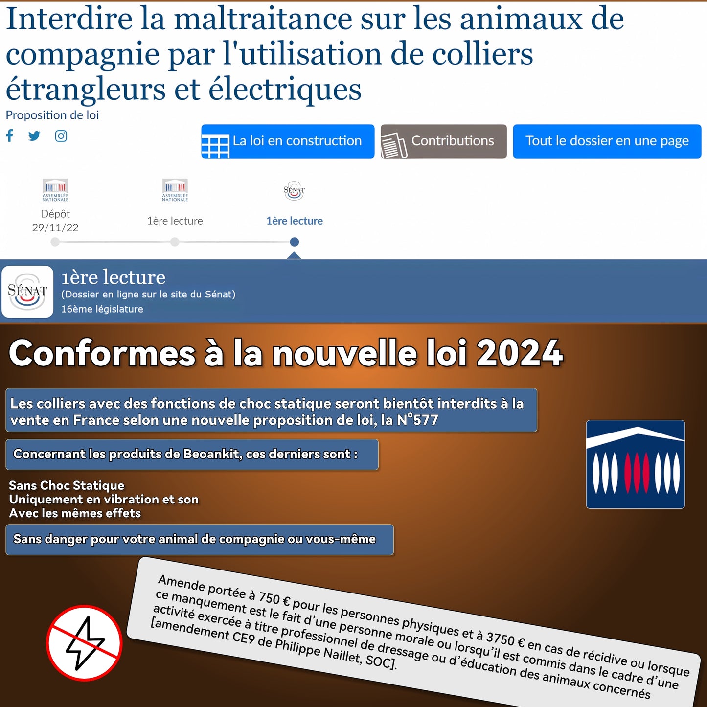 Collier Vibrant-Conformes à La Nouvelle Loi 2024-Collier Anti Aboiement, sans Choc Statique avec 8 Niveaux de Sensibilité Réglables, 8 Niveaux et 3 Modes