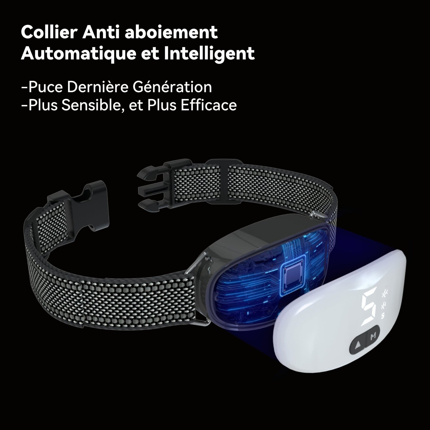 Collier Vibrant-Conformes à La Nouvelle Loi 2024-Collier Anti Aboiement, sans Choc Statique avec 8 Niveaux de Sensibilité Réglables, 8 Niveaux et 3 Modes