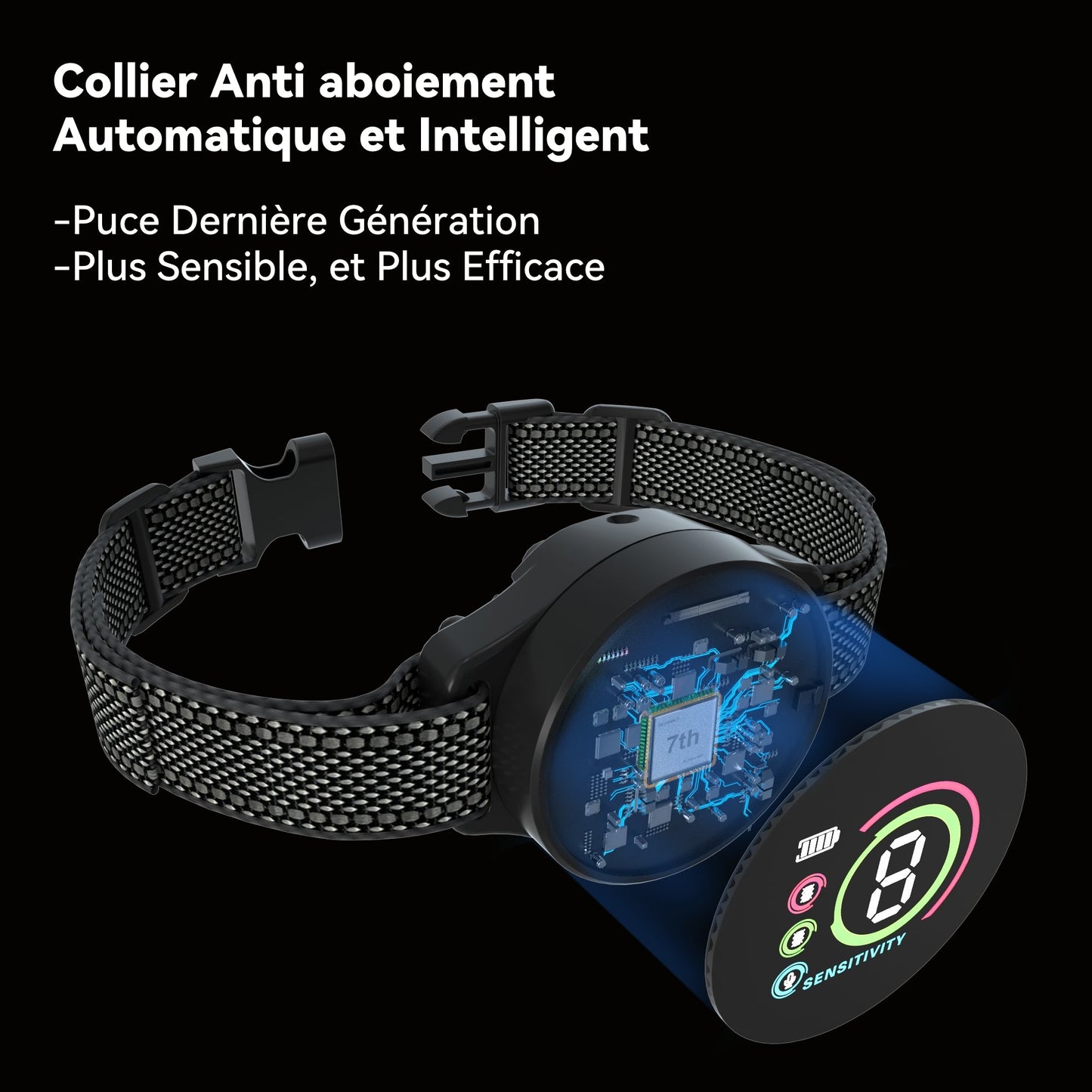 Collier Vibrant-Conformes à La Nouvelle Loi 2024-Collier Anti Aboiement,sans Choc Statique avec 8 Niveaux de Sensibilité Réglables,Rechargeable et 3 Modes